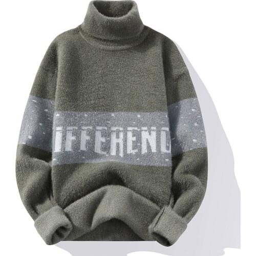 Autumn and winter new mens two lapel high neck gold mink sweater fashion jacquard sweater tide