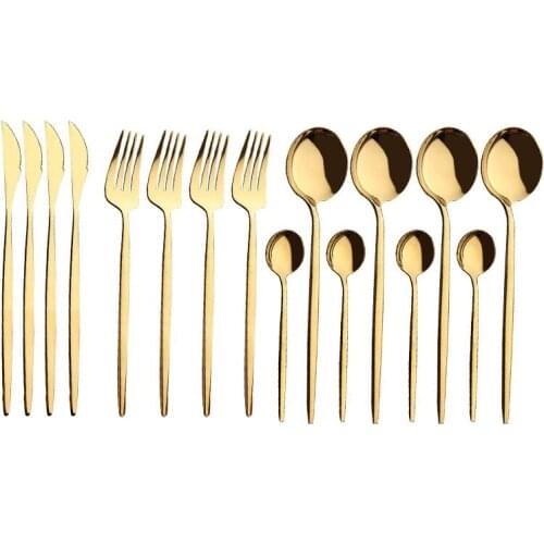 16pcs Dinner Set Dinnerware Cutlery Tableware Gold Stainless Steel Utensils Knife Spoon Fork Kitchen Colorful Silverware Party