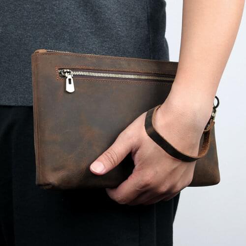 2020 New Men Wallet Clutch Genuine Leather Rfid Handbag Male Organizer Cell Phone Clutch Bag Vintage Long Wrist Strap Wallets