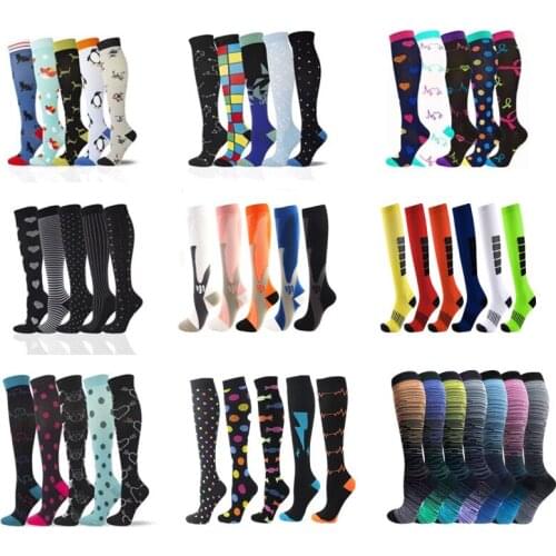 Wholesales/Lot Compression Socks Varicose Veins 30 Mmhg Soccer Stockings Unisex Outdoor Sports Socks Best Graduated For Athelete