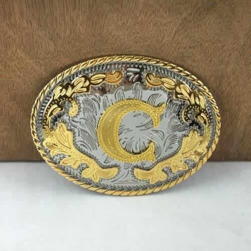 BuckleClub wholesale western flower letter C cowboy jeans gift belt buckle FP-03702-C gold with silver FINISH 4cm width loop