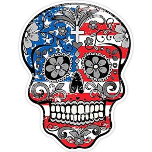 OSMdecals-Grunge American Flag Fine Sugar Skull Sticker Series 1-Caravia Waterproof Car Decal Bumper Motorcycle Helmet Sticker