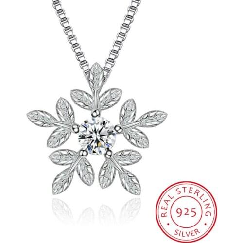 925 Sterling Silver Necklace CZ Zirconia Snowflake Pendant Neckace For Women Gift 45cm Chain choker collares kolye S-N142