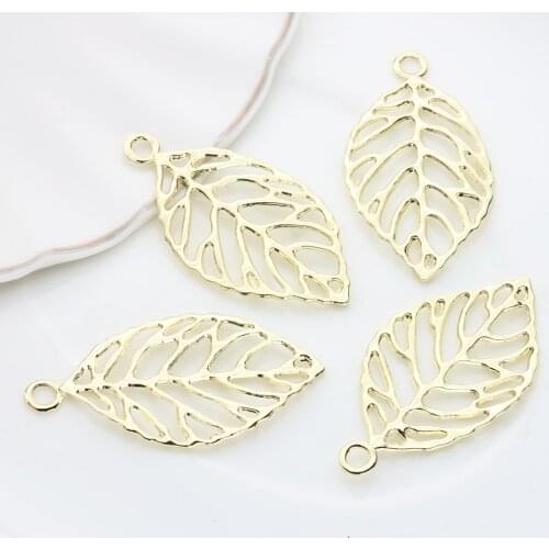 Zinc Alloy Charms Gold Hollow Leaves Charms Pendant 6pcs/lot For DIY Fashion Jewelry Earrings Making Accessories