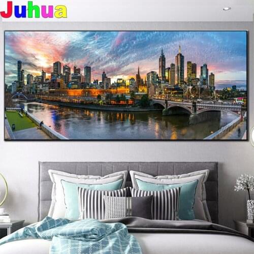 Full Square/Round Drill 5D DIY Diamond Painting"Melbourne city building scenery"Embroidery Cross Stitch Mosaic Large Decor