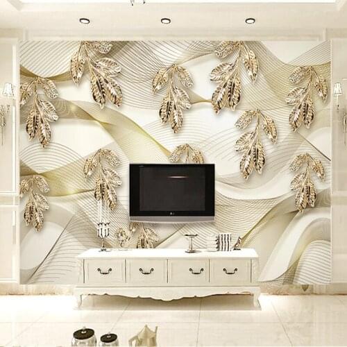 Custom Wall Cloth European Style 3D Stereo Golden Leaf Photo Murals Wallpaper Living Room TV Backdrop Wall Painting Home Decor