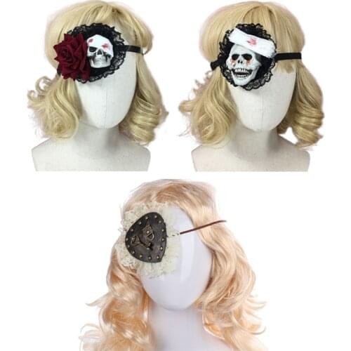 Retro Unisex Anime Cosplay Costume Eyeshade Pirate Lace Single Eyemask Blindfold with Key Lock Design Adjustable Straps