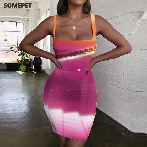 SOMEPET Psychedelic Dresses Women Colorful Ladies Dresses Creativity 3d Print Art Bodycon Dress Womens Clothing Club Beach Beach