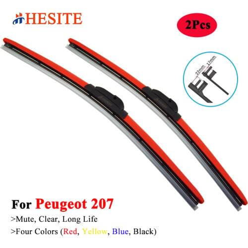 HESITE Colorful Wipers For Peugeot 207 GTI SW CC RC RD4 Model Accessories Parts Front Window Screen Wiper Blades 2007 2008 2010