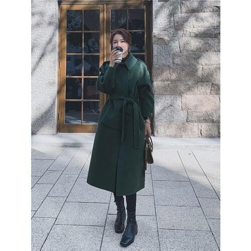2020 autumn and winter new temperament woolen loose coat mid-length woolen coat