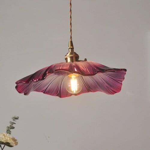 Vintage LED Pendant Lights Lotus Glass Hanging Lamps Home Decoration Lighting Living Room Bedroom Bedside Light Fixture Indoor