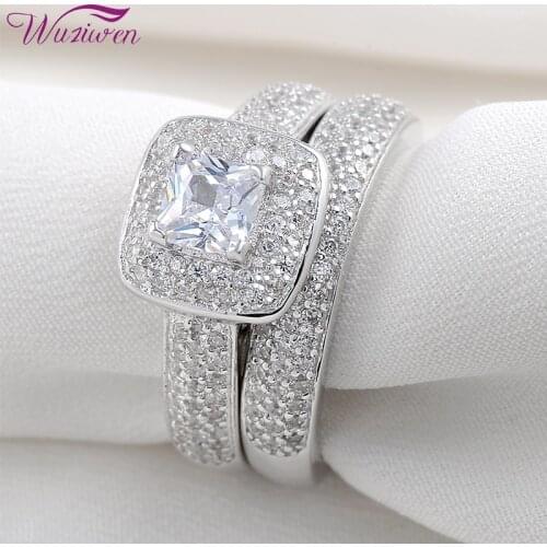Wuziwen 2.26 Ct Princess Cut White Zircon 925 Sterling Silver Wedding Rings For Women Engagement Ring Bridal Set Classic Jewelry