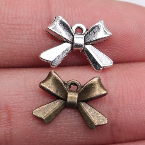 WYSIWYG 20pcs 10x14mm 2 Colors Antique Bronze Plated Bow Charms Tiny Bow Charms Bow Charms