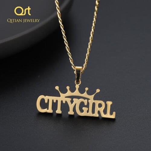 Custom Crown Name Necklace Personalized Nameplate Crown Letter Stainless Steel Pendant Necklace For Womens and Mens Jewelry