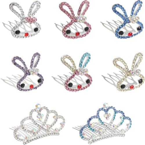 New Mini Tiara Hair Clips Girls Kids Crystal Rhinestone Princess Crown Comb Costume For Kids Birthday Party Headwear Gifts