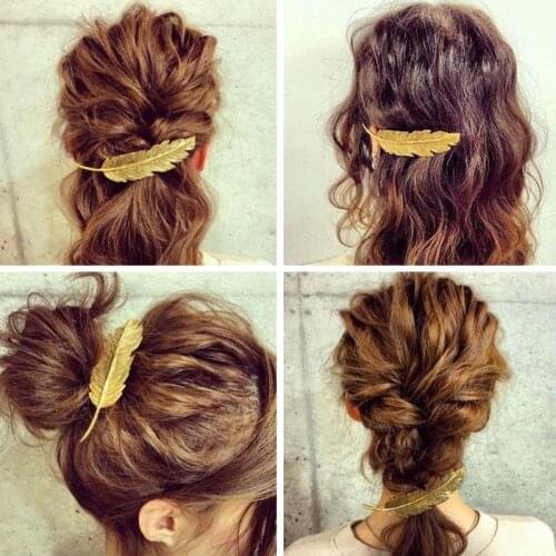 Women Hairpins Metal Leaf Shape Hair Clip Hairgrip Barrettes Crystal Hairpin Hair Accessories bobby pins Feather Hair Clips