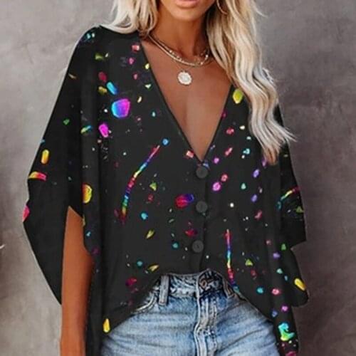 Beach Style Summer Women Blouse Print Female Shirts Summer Short Sleeve Button Up Beach Shirt Streetwear Women Casual Top