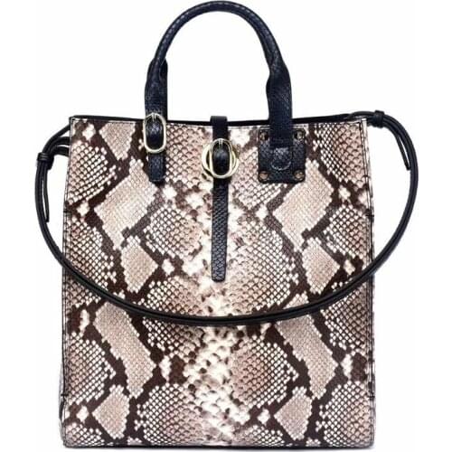 Genuine leather serpentine print women fashion handbags large capacity shoulder bags