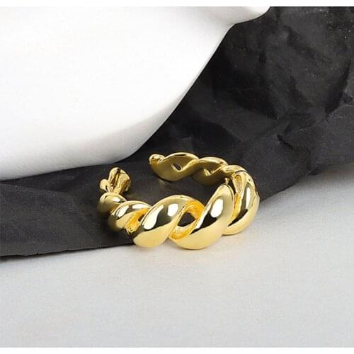 VENTFILLE 925 Sterling Silver Resizable Opening Rings for Women Gold ColorStrips Jewelry Large Adjustable Opening Rings