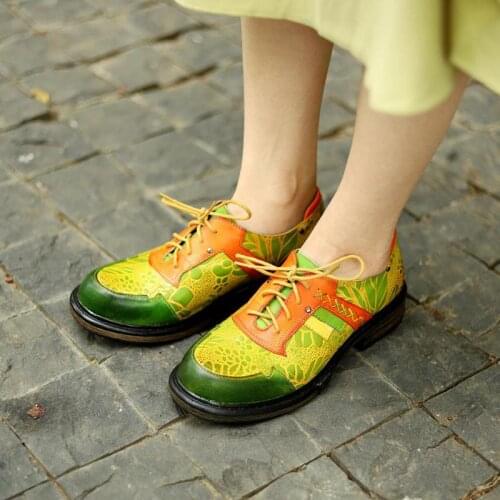 YourSeason Ladies Mixed Colors Lace-Up Retro Shoes 2021 Spring Autumn Concise Women Genuine Leather Pumps Handmade