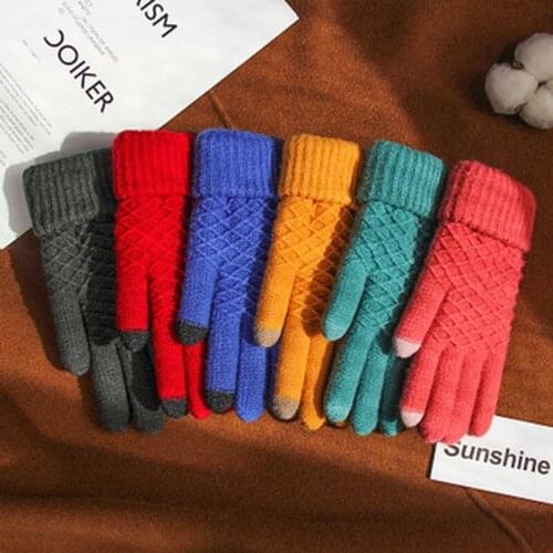 Women Knitted Winter Gloves Velvet Thick & Warm Casual Gloves Men Unisex Autumn Winter Touch Screen Skiing Gloves
