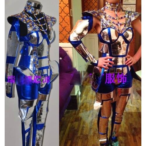 Space armor performance costume women silver warrior future technology robot mechanical female stage dance cloth