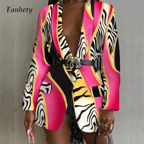 Elegant Pattern Printed Blazer Coats Women Sexy Turn-down Collar Outerwear Tops Autumn Winter Long Sleeve Button Suits Cardigan