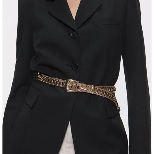 2021 New ZA Fashion Wide Belt Gold Big Metal Belts Dress Coat Waist Accessory High Quality Chunky Body Chain Jewelry Waistband