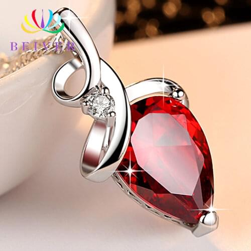 Beiver 3 Colors Water Drop AAA CZ Necklace for Women White Gold Color Wedding Bands Jewelry Free Shipping