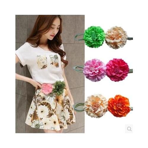 Women beach dress belt Latin dance belt double large flower decoration tassel cloth fresh color block collocation belt