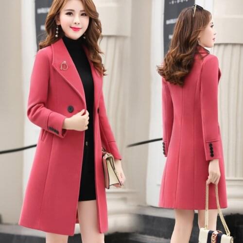 Woolen coat womens long section new winter popular Slim waist slimming temperament large size thick woolen coat AL190315