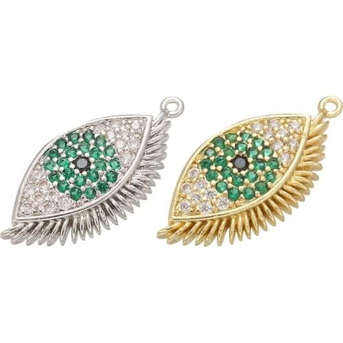 ZHUKOU 12x23mm Brass Cubic Zirconia Green Crystal eyes Pendant for Womens Necklace Earrings Jewelry Accessories Model: VD522