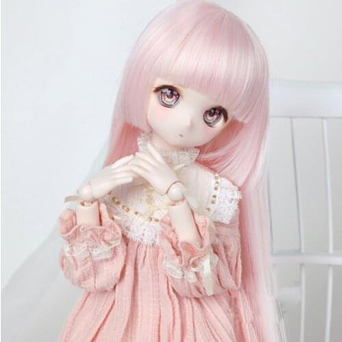 1/3 1/4 1/6 1/8 High Temperature Wire Cute Pink Straight BJD Wig Super For Doll Hair Wig