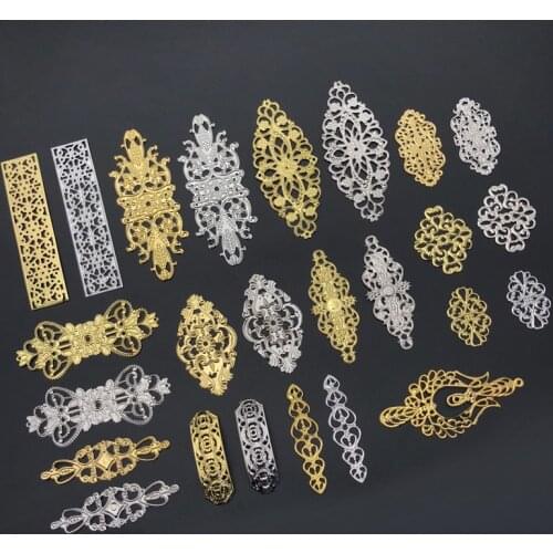 10-20Pcs Multi Color Filigree Wraps Connectors Metal Crafts Gift Hair Jewelry Accessories Ancient Fashion Decorative Findings