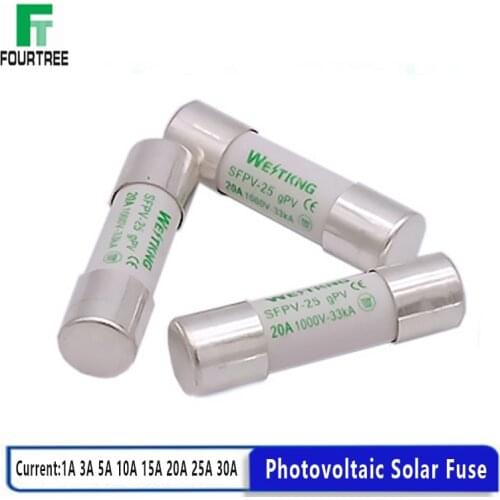 10Pcs PV Solar Fuse 1000V DC 10*38mm 1A 3A 5A 10A 15A 20A 25A 30A For Photovoltaic Power System Protection Pure Silver Melt