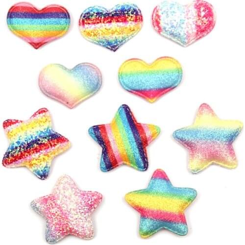 20pcs Glitters Rainbow Star Heart shape Mixed colourful Padded Appliques For DIY Hair Clip Decor Ornament Accessoires wholesale
