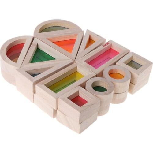 2020 New Drop ShiP Rainbow Acrylic Wooden Building Blocks Baby Educational Toy Montessori Kids toy