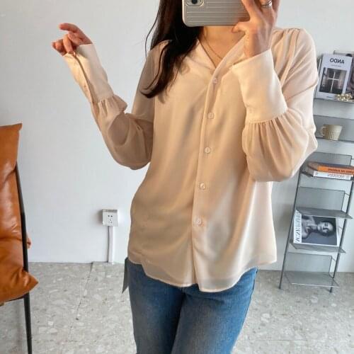 ~ 2021 120513 summer new French V-neck waterfall shoulder chiffon shirt