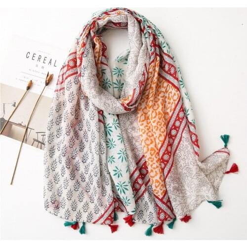 2021 Fashion Women Floral Print Tassel Scarf Shawls Long Soft Beach Scarves Hijab Wrap