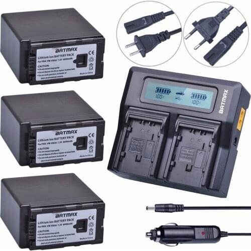 3Pcs 6000mAh VW-VBG6 VWVBG6 VBG6 VW-VBG6GK Batteries +Ultra Fast LCD Dual Charger Kits for Panasonic AG-AC160A, AG-AC7, AG-AC130