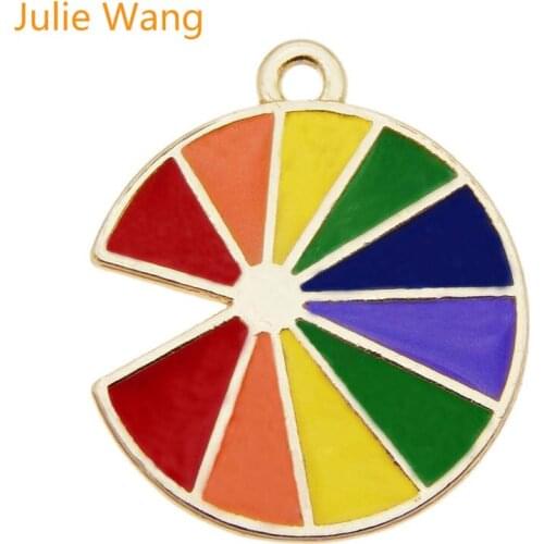 Julie Wang 8PCS Enamel Colorful Palette Gold Tone Charms Round Necklace Bracelet Earrings Findings DIY Jewelry Making Accessory