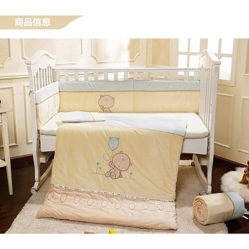 Promotion! Velvet Baby Crib Bedding Set Removable Washable Baby Cot Set Crib Bumper Detachable ,(bumper+sheet+pillow+duvet)