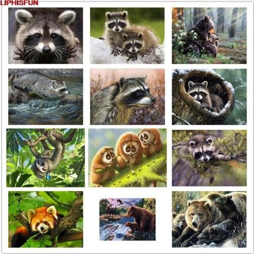 5D Full Drill Diy Diamond Painting Cross Stitch Resin Square/round Diamond Embroidery Decoratio animal bear Raccoon