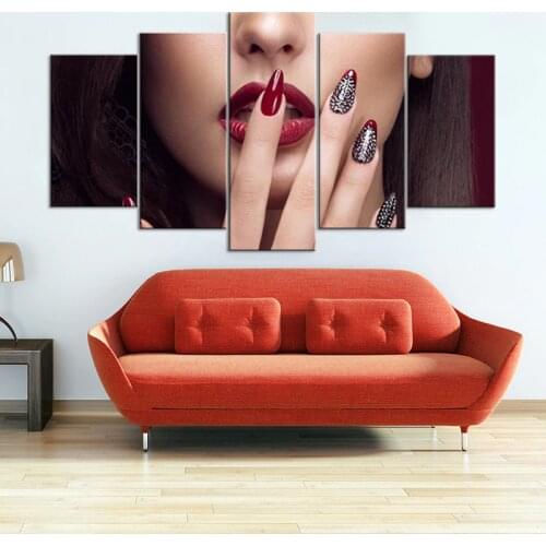 Decorative pictures 5 pieces Sexy beauty Woman Lip nails Poster Modular Paintings on the Wall Canvas Prints for Home Decoration