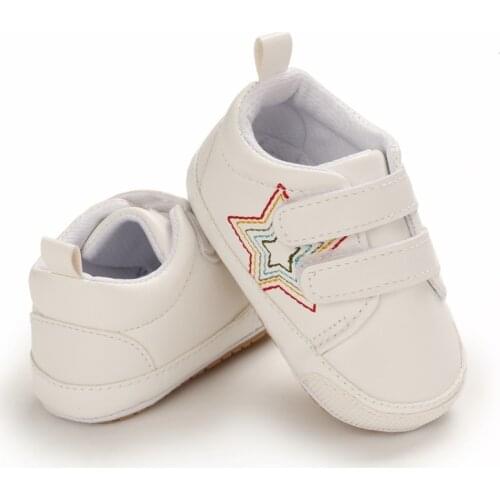 Baby Shoes Newborn Boys Sneaker Girls Fashion Star First Walkers Kids Toddlers Lace Leather Soft Soles Sneakers 0-18 Months