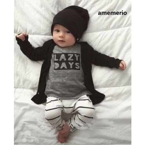 Days baby clothes Autumn Baby boy clothes Newborn Infant cotton long sleeves baby girls clothing sets 2pcs T-shirt + pants Lazy
