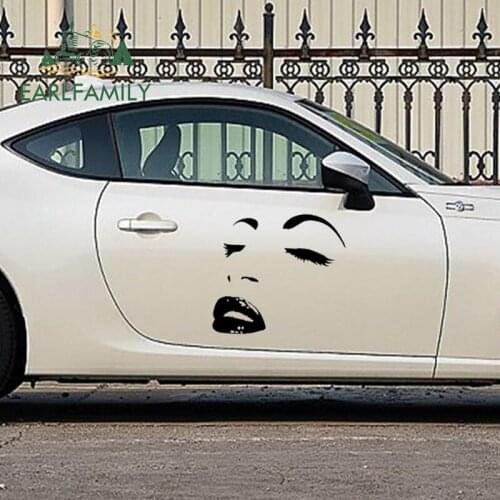 EARLFAMILY 2x Beautiful Girl Delicate Face Showing Sexy Lips Full of Pride Funny Car Sticker Truck SUV Door Vinyl Decal 9 Colors