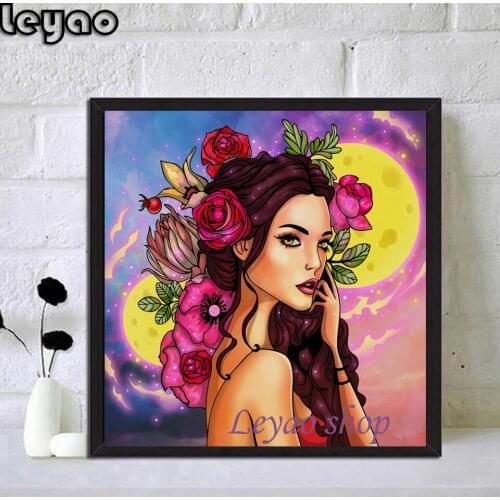 Fantasy Flower Rose Fairy Full Drill Diamond Painting Cross Stitch Handmade Diamond Embroidery Moon Fairy Mosaic Home Decor Gift