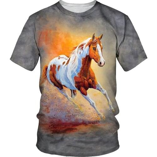 3D Western Horse Print T-shirt Men 2021 Fashion Summer O Neck Short Sleeve Tees Tops 3D Style Male Clothes Casual Funny T-shirts