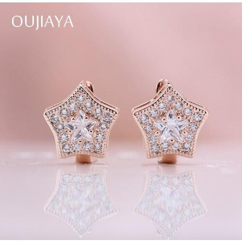 OUJIAYA hot sale Star 585 Rose Gold Earrings Natural Zircon Dangle Luxury Drop Earring Fashion Fine Wedding Gifts Jewelry A4